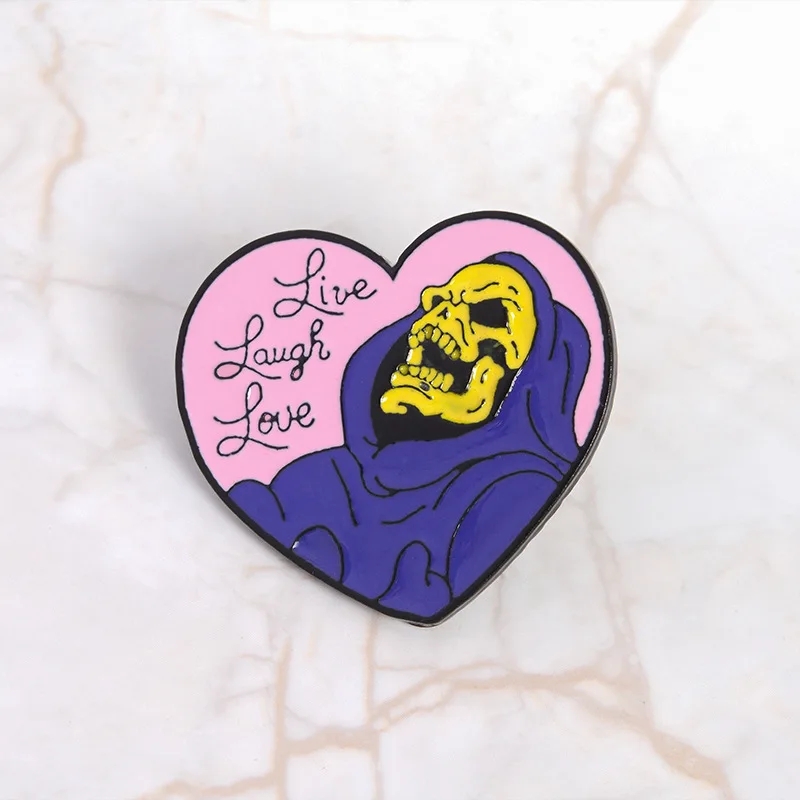 

Love Skull Wizard Brooch Live Laugh Love Brooch Clothing Accessories Backpack Alloy Brooch Badge Enamel Lapel Pins