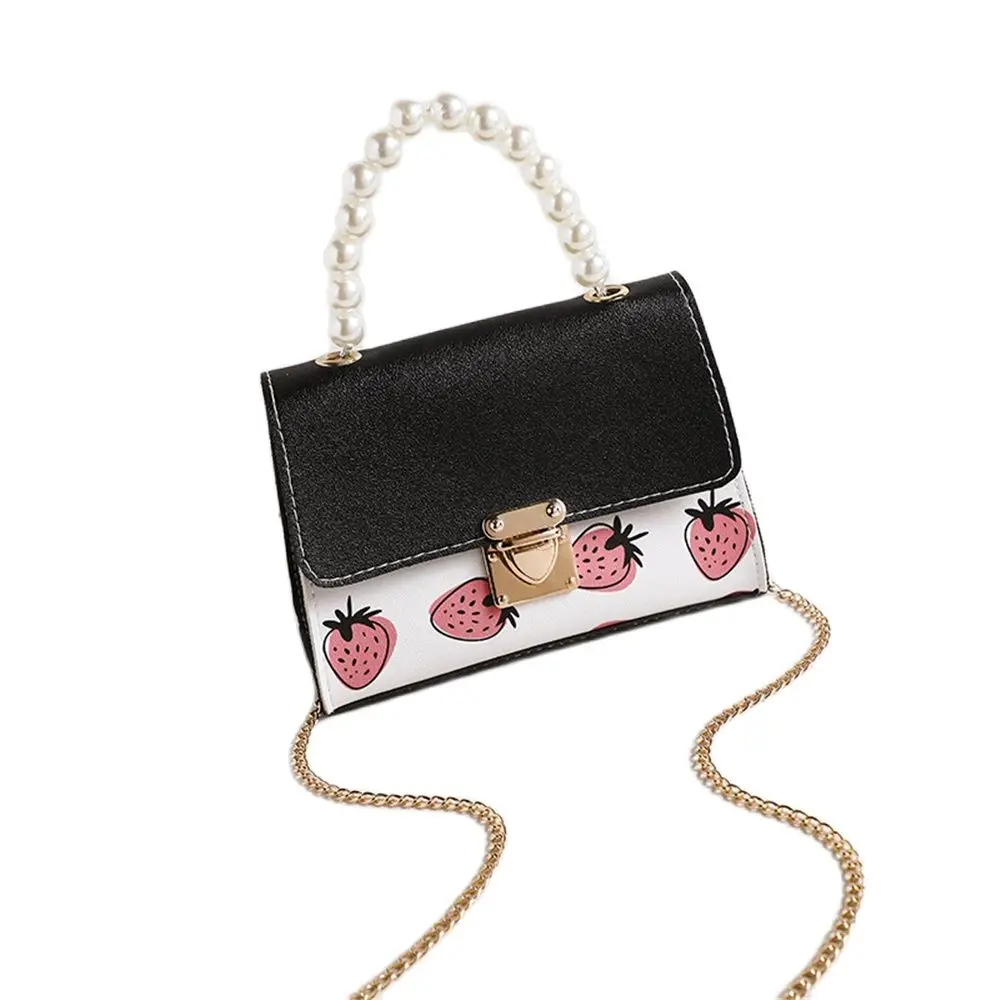 

Texture Mini 2021 New Fashion Sweet Girl Strawberry Portable Pearl Cross Small Square Bag