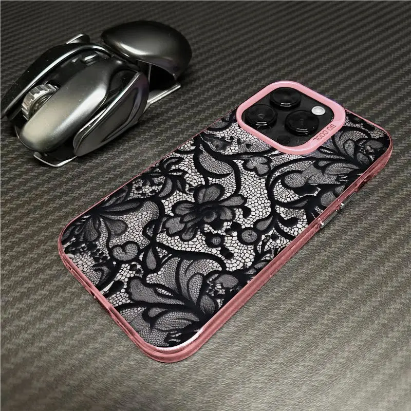 Фото Черный кружевной чехол для телефона для iPhone 17 17Air 16 15 14 13 12 11 Pro Max Mini XS XR X 7 8 Plus 16E противоударный жесткий чехол-бампер №3