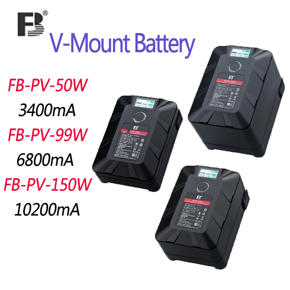 

FB-PV-50W 90W 150W Mini V-Mount/V-Lock lithium Battery PD USB-C 100w charge D-TAP BP USB-C/-A for cameras smartphones laptops