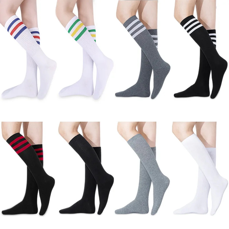 5pairs Three Bars Knee Length Socks Calf Socks Sports Soccer Socks Bunching Socks Middle-Long Stockings