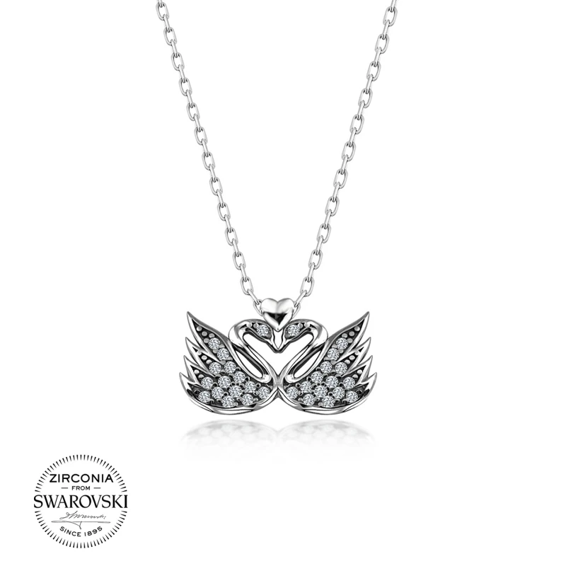 Серебряное ожерелье в виде лебедя с фианитом Swarovski | Украшения и аксессуары