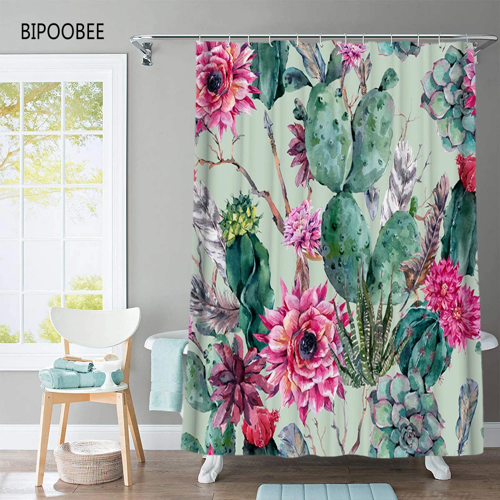 Водонепроницаемая шторка для душа занавеска ванны с цветочным принтом крючками