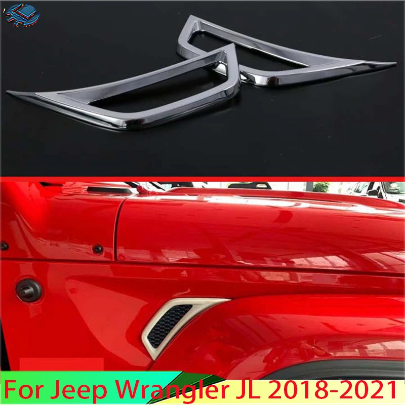 

For Jeep Wrangler JL 2018-2021 ABS Chrome Car Accessories Outside Body Foliage Leaf Fender Air Inlet Molding Cover Kit Trim 2019