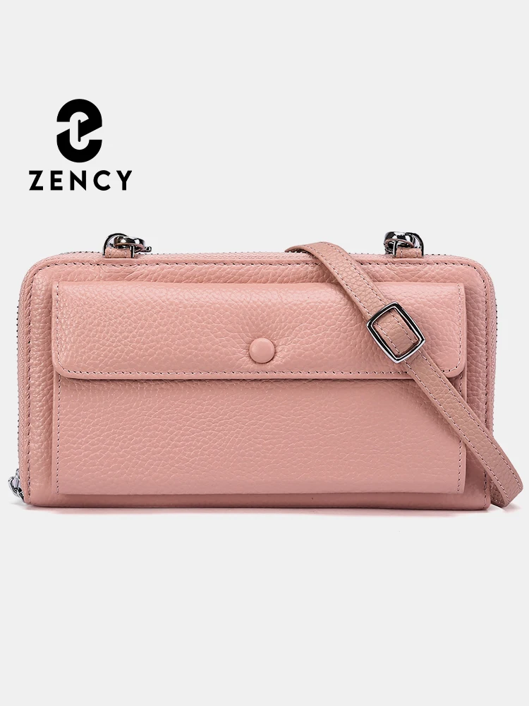 Zency Soft Genuine Leather Handbag Transparent Phone Bag Multifunctional Crossbody Wallet Women's Shoulder Strap Card Holder Bag