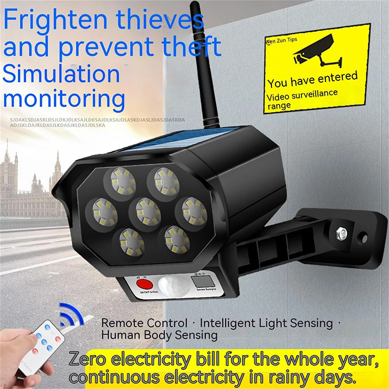 77/42 Led Flood Light Outdoor Wireless Lamp Motion Sensor Security Dummy Camera 3 Modes Ip65 Remote Control Wall Lamp For Garden