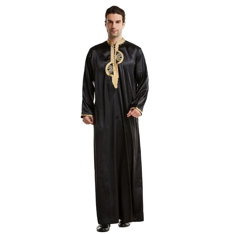 Muslim Men Emobroidery Thawb Thobe Dishdasha UAE Kandourah Saudi Arabia Traditional Costumes Islamic Clothing Modest Robe Jubba