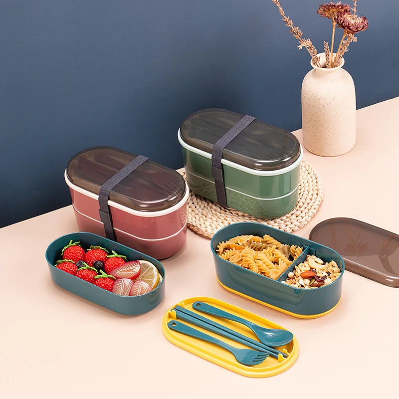 

2Layer Lunch Box For Kids Portable Outdoor Plastic Bento Box Leak-Proof Food Container Kitchen Food Box With Chopsticks