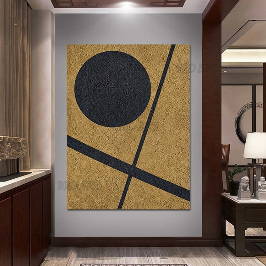 

New Arrival Abstract Circle Picture Wall Decoration Showpieces Hand Painted Frameless Canvas Oil Painting Art Poster For Hotel