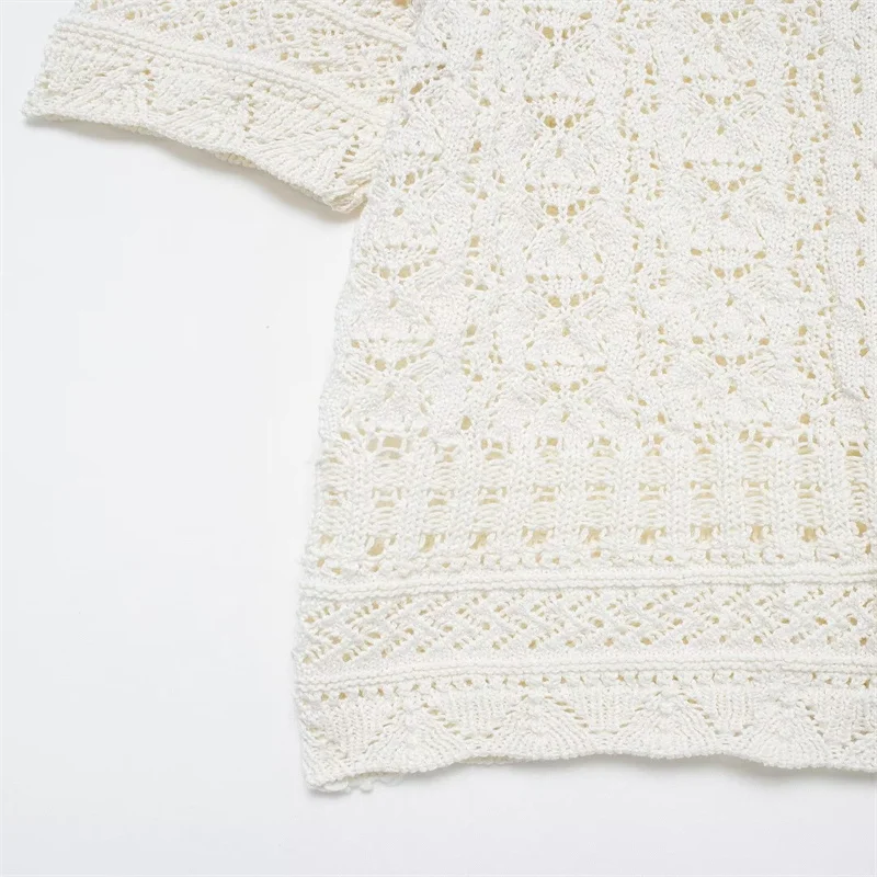 Летняя женская трикотажная куртка ZBZA новинка 2024 модный жаккардовый сетчатый