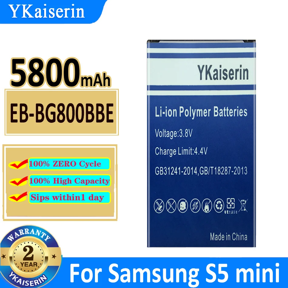 

YKaiserin Replacement Battery For Samsung GALAXY S5 mini S5MINI G870A G870W SM-G800F Authentic EB-BG800BBE EB-BG800CBE 5800mAh