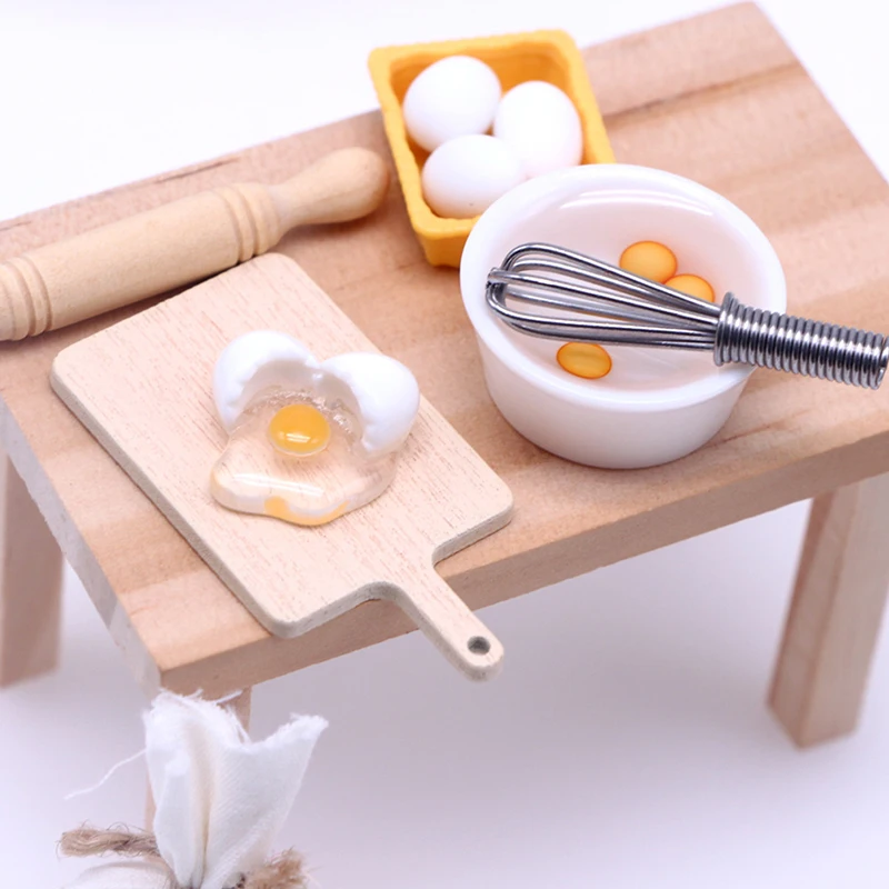 

1Set Dollhouse Miniature Kitchen Furniture Dining Table Chair Rolling Pin Olive Oil Egg Model For Doll House Life Scene Decor