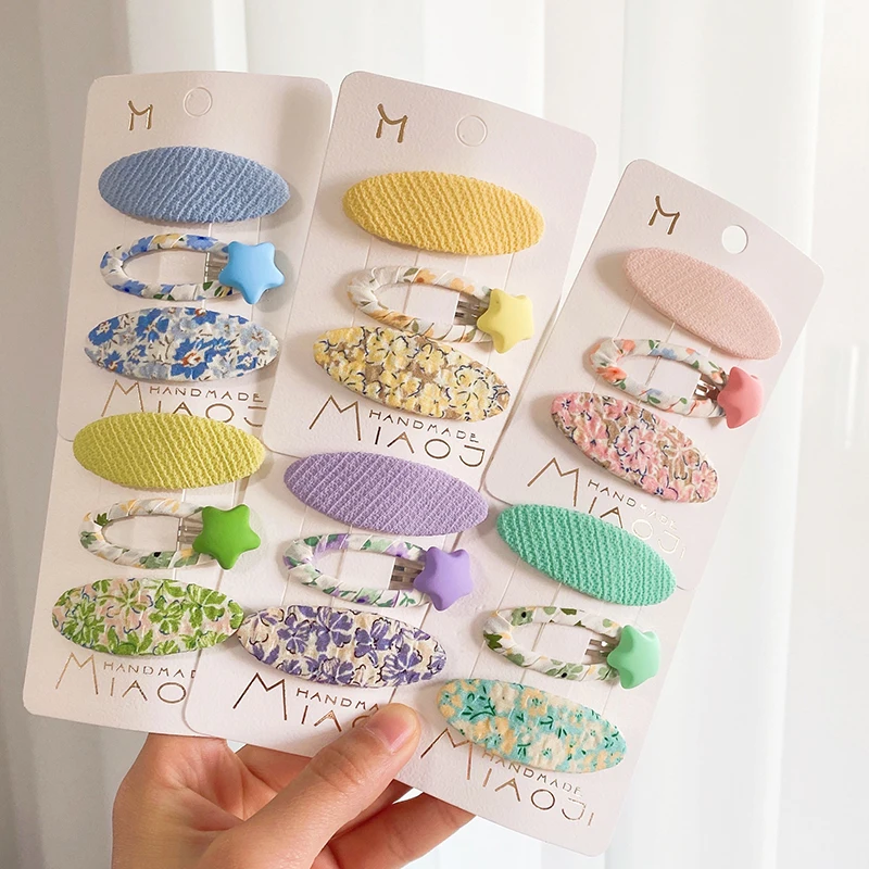 

3 шт./компл. Овальные Заколки для волос для девочек, детские заколки для волос с цветочным принтом в виде пентаграммы, боковые заколки для вол...