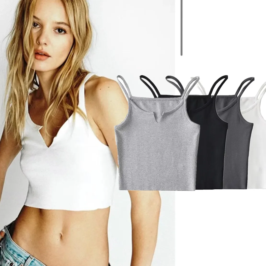 

Jenny&Dave 2022 Ins Blogger High Street Cut V-neck Solid Camisole Fashion Summer Tshirts Tank Tops Women