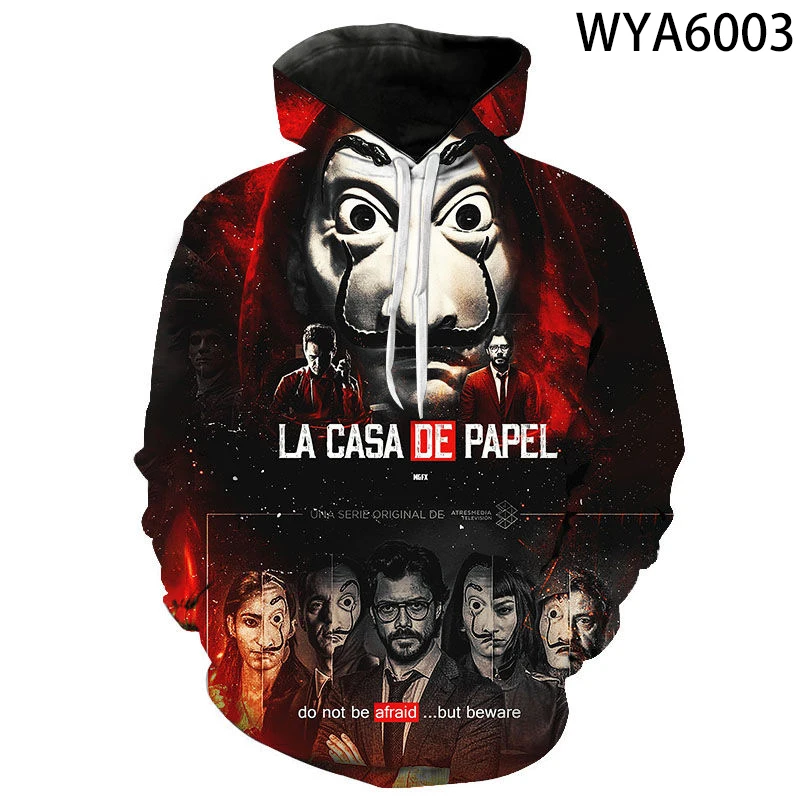 

Толстовки La Casa De Papel, пуловер с длинным рукавом и 3D принтом для мужчин и женщин, детские толстовки, уличная одежда для мальчиков и девочек, детские повседневные топы