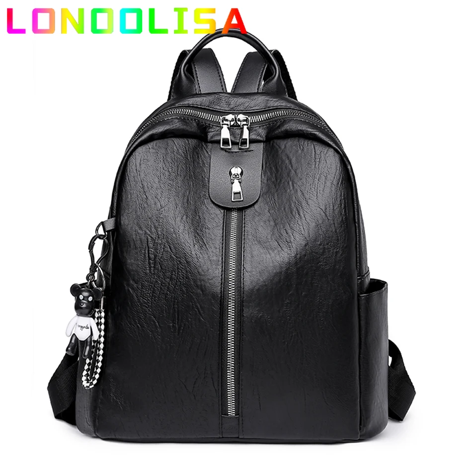 

High Quality Soft Leather Backpack Women Shoulder Bags Fashion Solid Color Ladies Backpack Casual Large Capacity School Bags