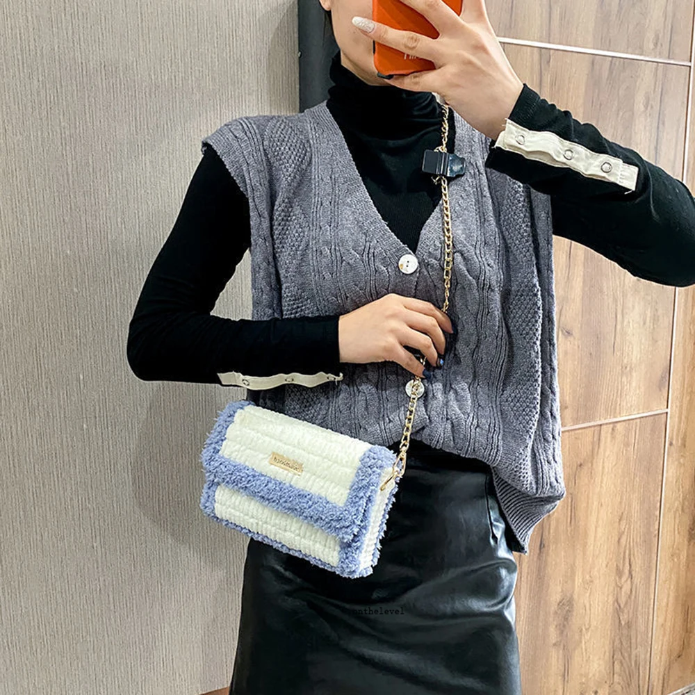 DIY Hand-Woven Bag Material Set Handmade Bag Shoulder Bags Women Coral Velvet Phone Bag Handbag Gift For Girlfriend