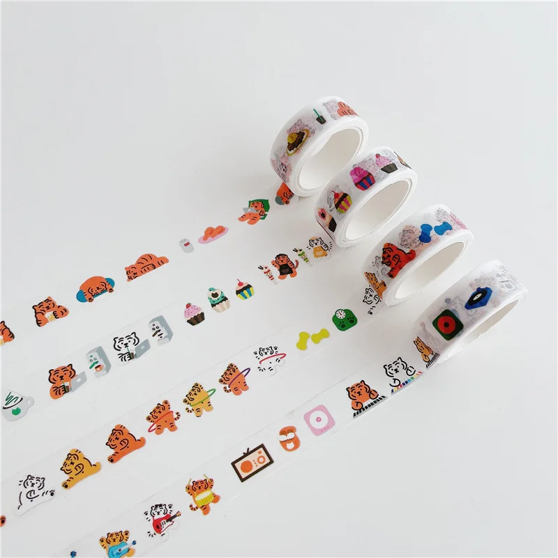 

Cartoon Cute Tiger's Daily Life Washi Tape Hand Account Stationery Creative Masking Decorative Tape Kawaii Sealing Sticker 5m