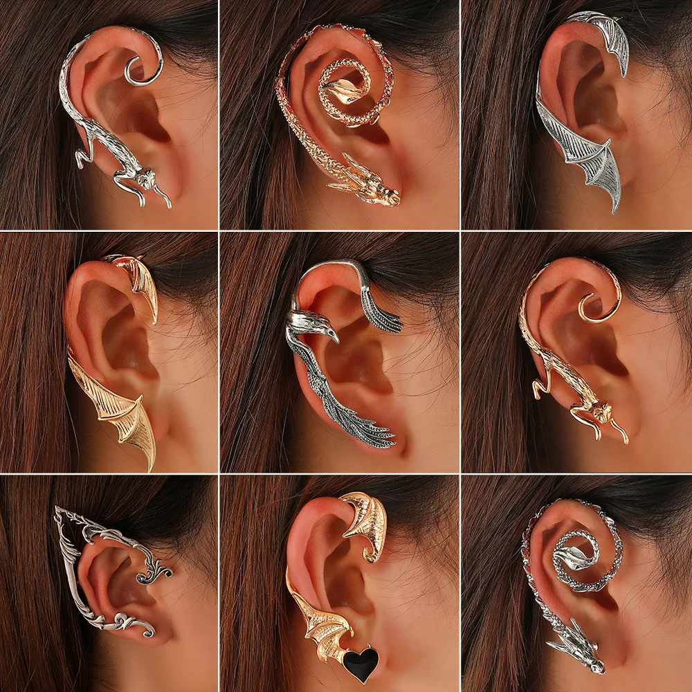 

European and American Retro Punk Elf Dragon Ear Hanging Single Creative Metal Cat Bat No Hole Ear Bone Clip Accessories