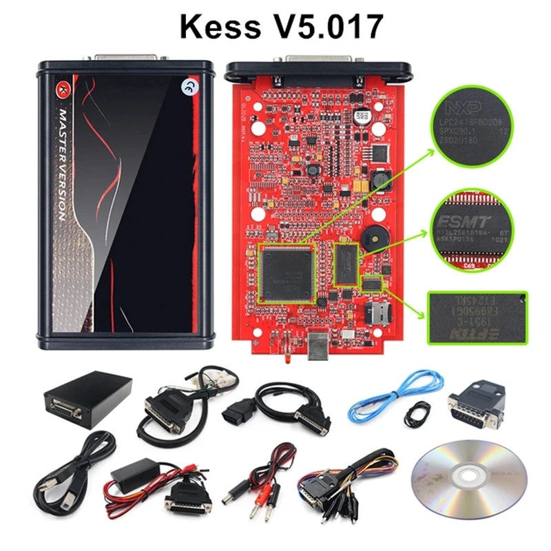 Online 2.80 EU Red Kess V2 V5.017 OBD2 Manager Tuning Kit KTAG V7.020 4 LED BDM Frame 22pcs Adapters K-TAG 2.25 ECU Programmer