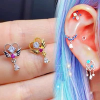 wings heart stainless steel screw ball stud zircon helix earring cartilage pierc conch lobe tragus gold earrings korean jewelry