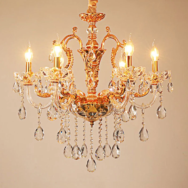 

French Romantic Gold Crystal Chandelier Luxury Villa Hotel Hall Droplight Zinc Alloy Nordic Bedroom Atmospheric Pendent Lamp E14