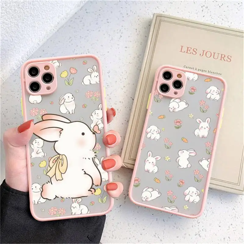 

Cute Cartoon Rabbit Phone Case for iPhone X XR XS 7 8 Plus 11 12 13 pro MAX 13mini Translucent Matte Case