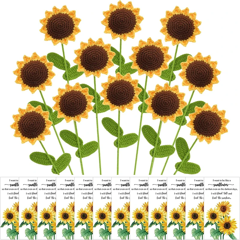 

Crochet Flowers Handmade Knitted Bouquet Hand-Knitted Flower Hand Woven Sunflower Artificial Rose Wrapping Paper Home Decor Gift