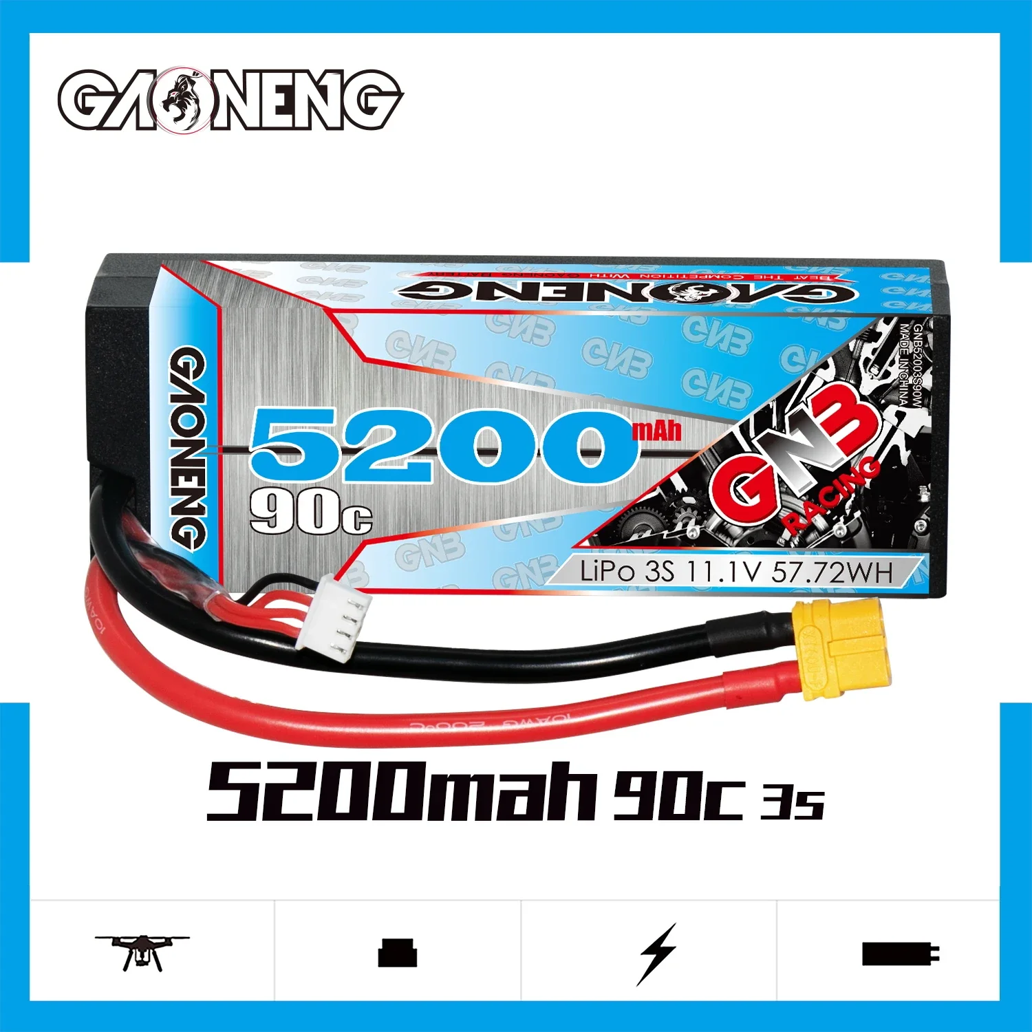 

GAONENG GNB 5200mAh 3S1P 11.1V 90C/180C Hardcase LiPo Battery With XT90 XT60 EC5 Plug For RC Car Boat Tank Climbing Car Flat Run