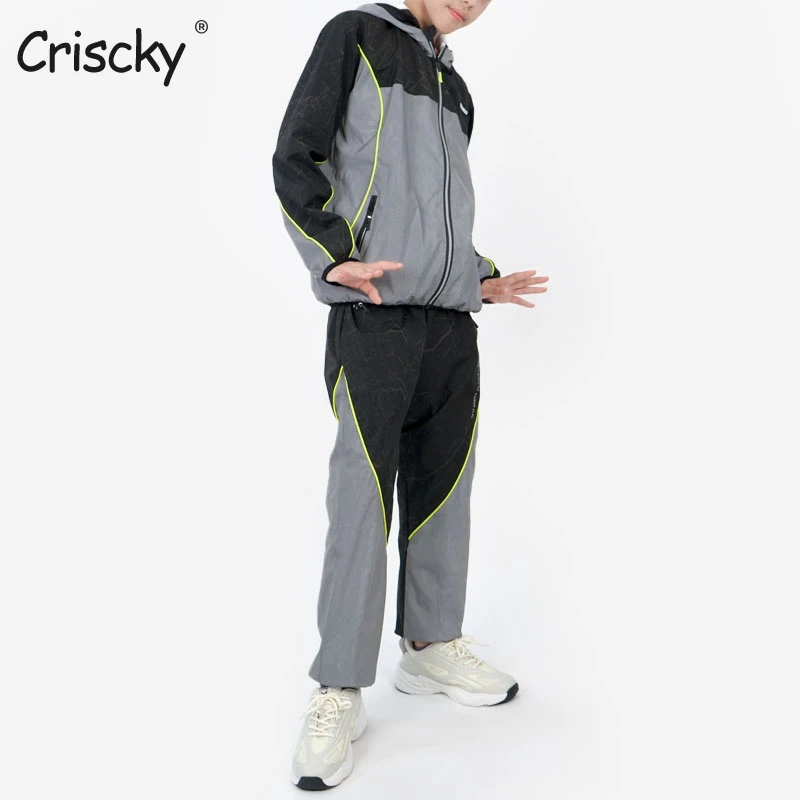 Criscky 2022 New  Boy Girl Luminous Set Fashion Child Casual Hooded Long Sleeve Coats And Pants Set  Kids Fashion Home Suit