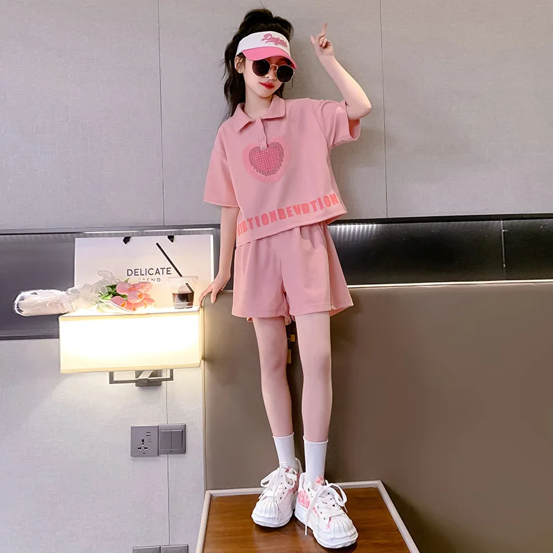 Комплект летней одежды для девочек Детский яркий короткий комплект с коротким