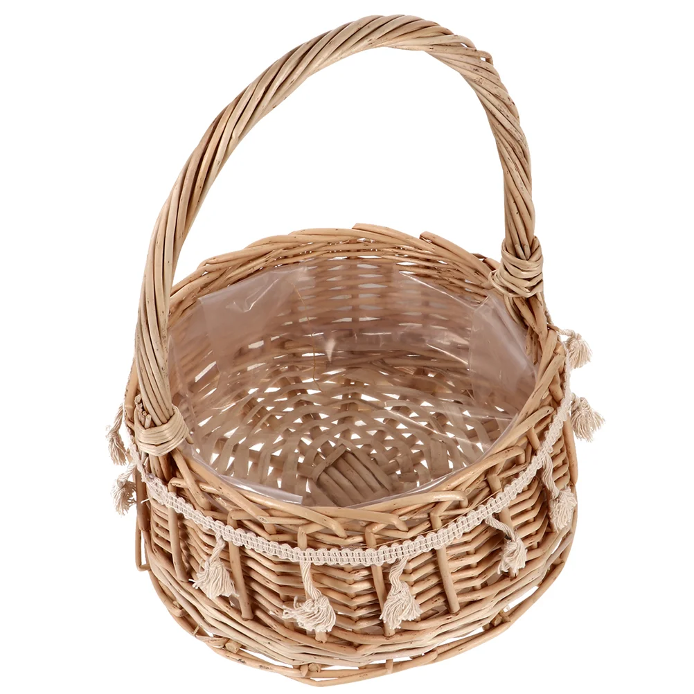 

Tassel Woven Flower Basket Rustic Wedding Girl Baskets Handles Rattan Storage Easter Bathroom Small Sawdust Girls