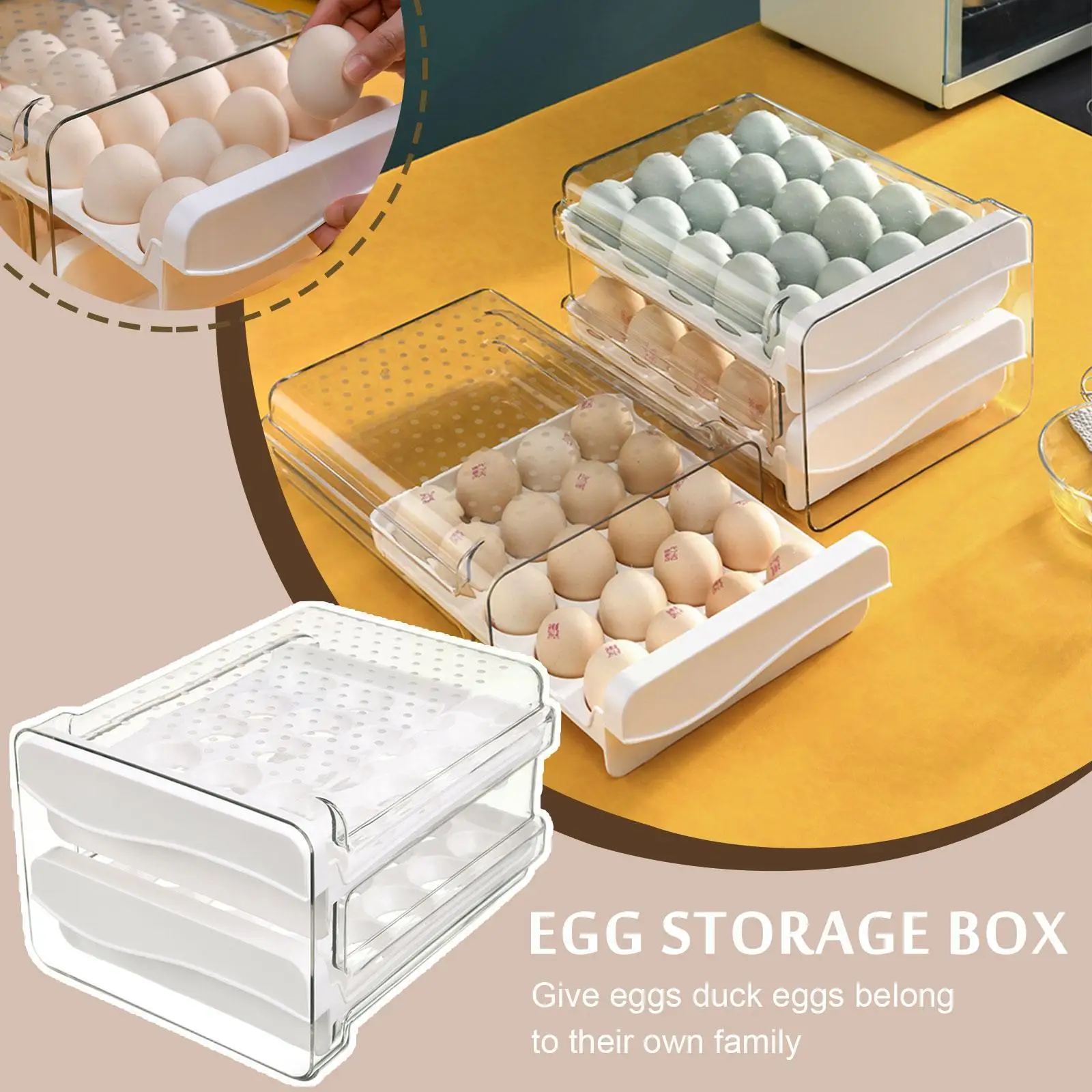 

Egg Holder For Refrigerator Household Egg Fresh Storage Box For Fridge Multi-Layer Chicken Egg Storage Container C4Y6