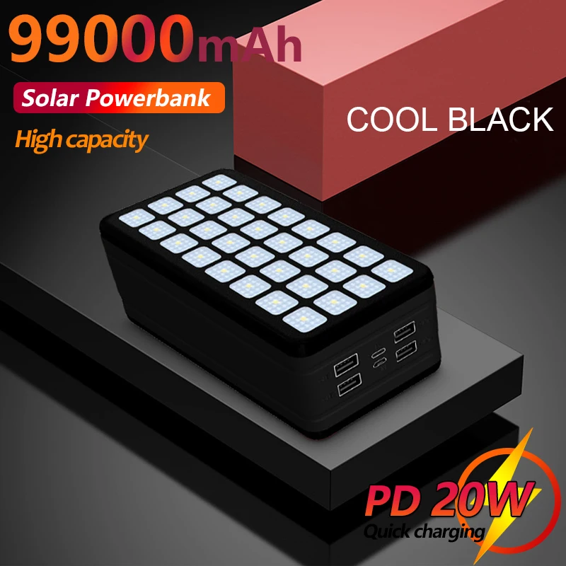 

99000mAh Large Capacity Solar Power Bank External Battery Fast Charger Camping Lights Suitable for Outdoor Camping Travel