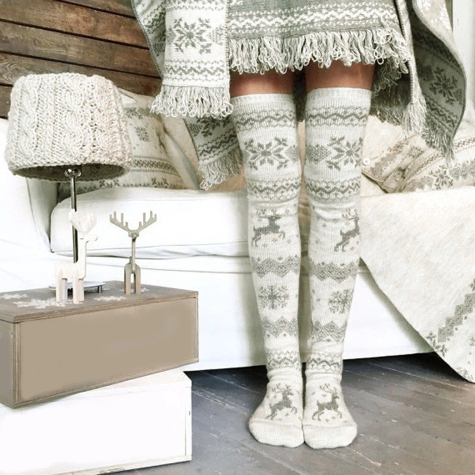 

Women Over Knee Socks Winter Knit Thigh-High Stockings Warm Kawaii Braided Knitted Long Stockings For Girls Woman