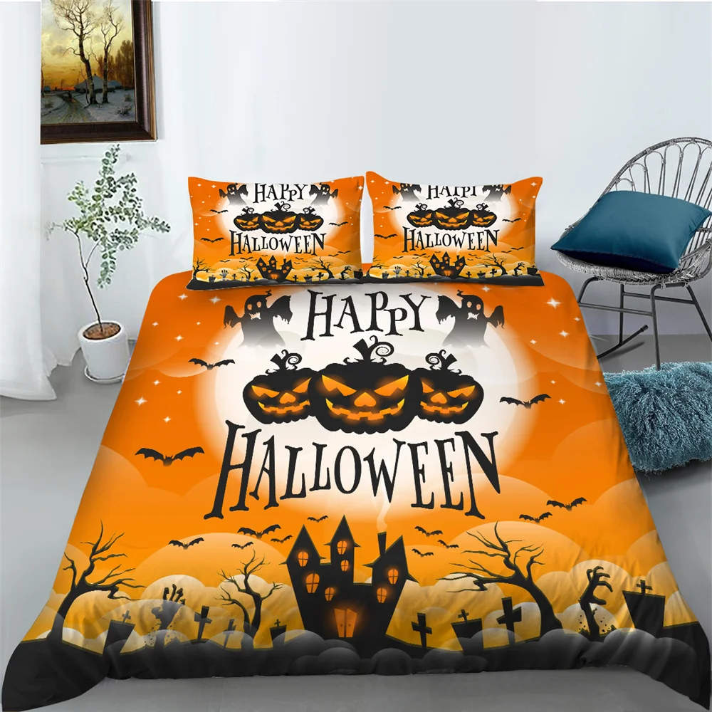 

Ghost Print Hedding Cover Suits High Quality Bed Set Halloween Pattern Home Textiles Teens Polyester Bedroom Decor