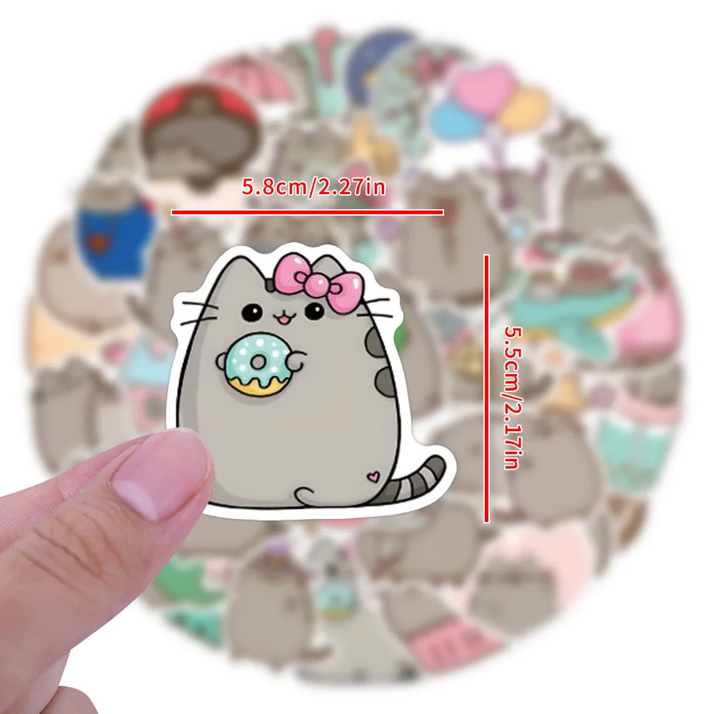 Фото 55 шт. наклеек с аниме-персонажами Pusheen, водонепроницаемые, для скейтбордов, ноутбуков, телефонов, милые декоративные стикеры, игрушки №4