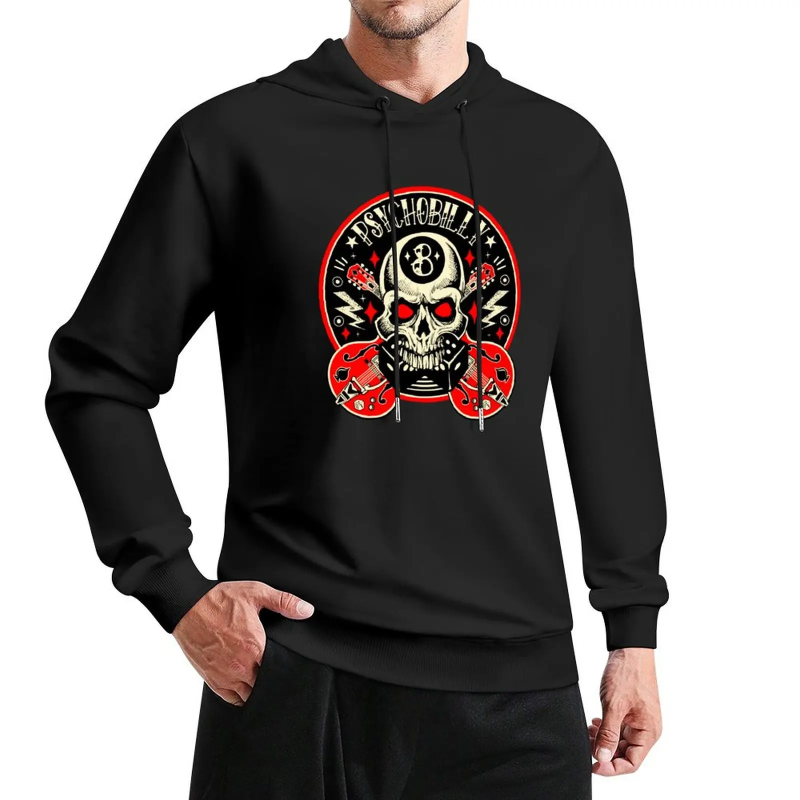Psychobilly Rock Skull Bikers Vintage Rockers Rockabilly Guitars пуловер с капюшоном мужское пальто рубашка