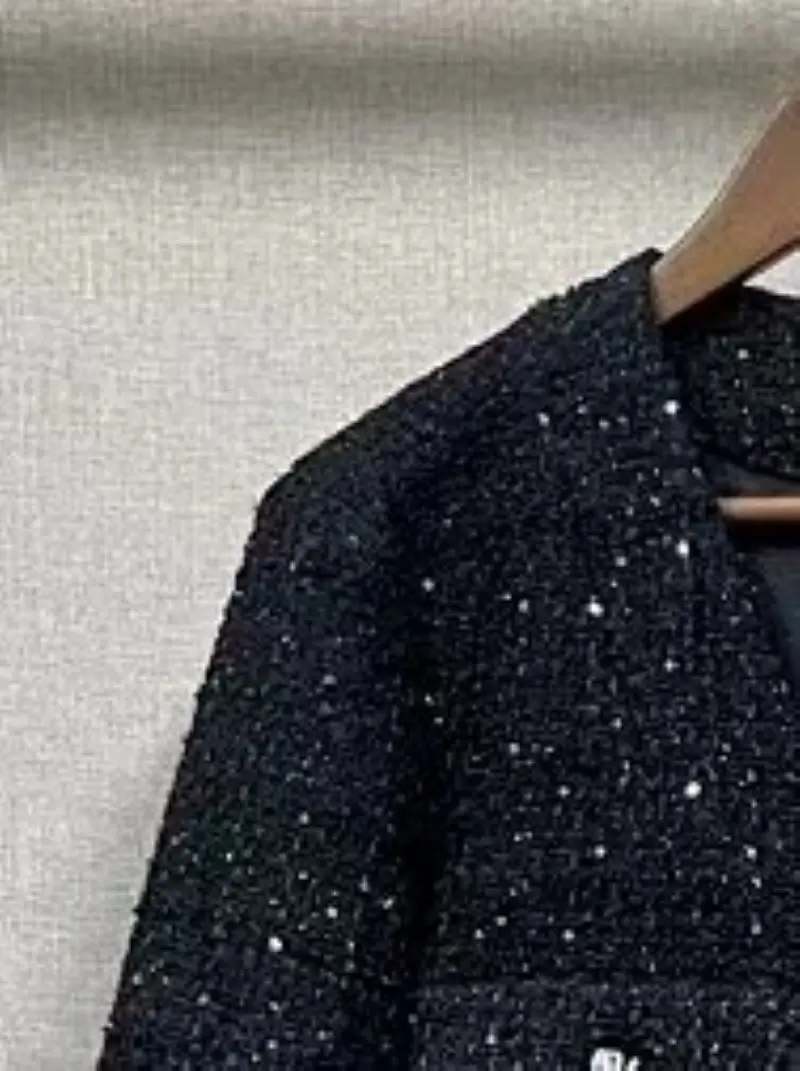 

Женское твидовое мини-платье с блестками, с V-образным вырезом, рукавом до локтя, однобортным карманом