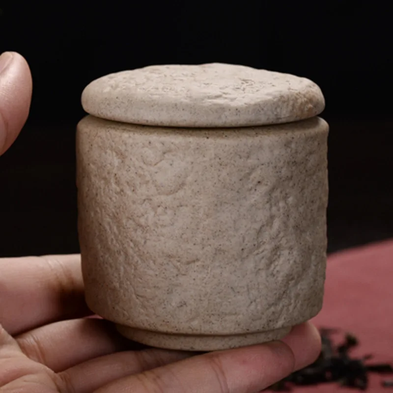 

Creative Ceramic Tea Cans Japanese Mini Imitation Stone Jar Sealed Coffee Candy Tank Portable Storage Cans Home Decoration Gifts