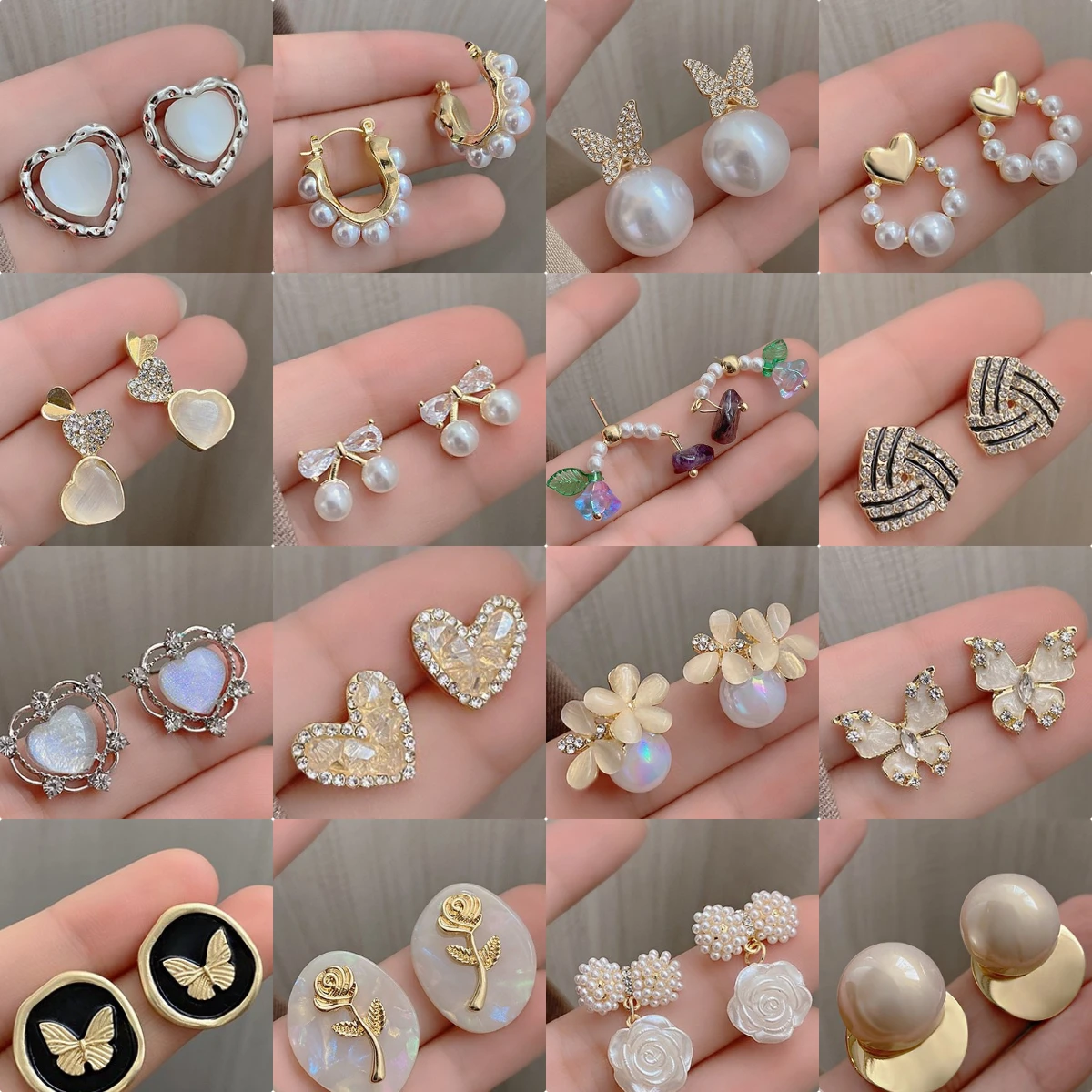 

40Different Styles Geometric Flower Heart Pearls Studs Earring Rhinestone CZ Gold Earings Jewelry Womens Daily Wear Earrings
