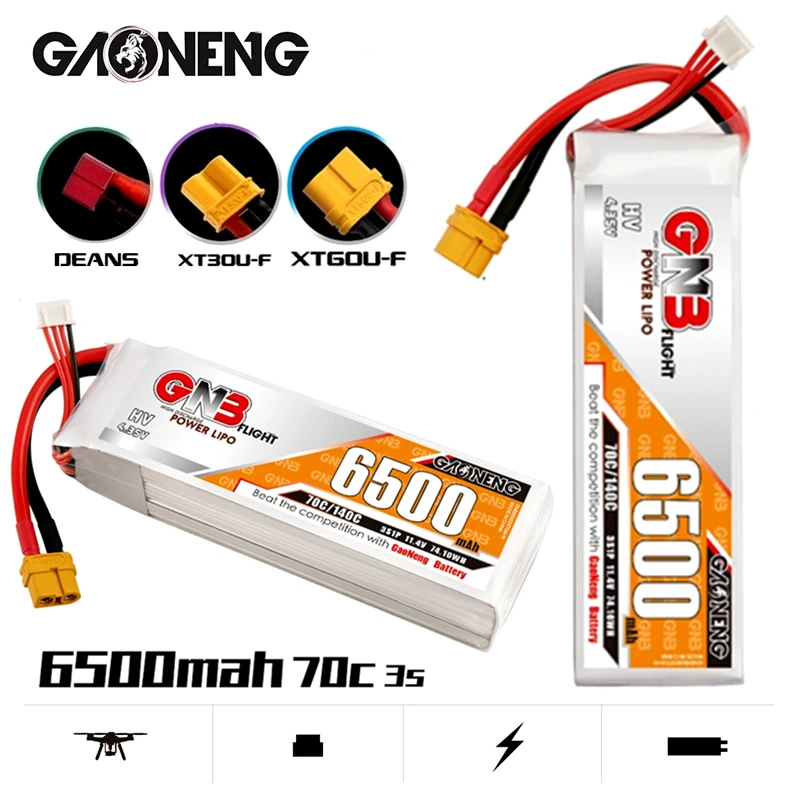 

2PACKS GNB 11.4V 6500mAh Lipo Battery 70C/140C For UAV RC Helicopter FPV Drone Car Boat Parts 3S LIHV Battery With T XT30