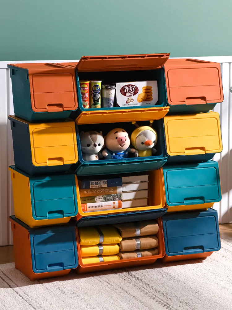 

Toy Storage Box Plastic Large Front Opening Clamshell Storage Box with Oblique Mouth Children's Clothes Snacks Storage Cabinet