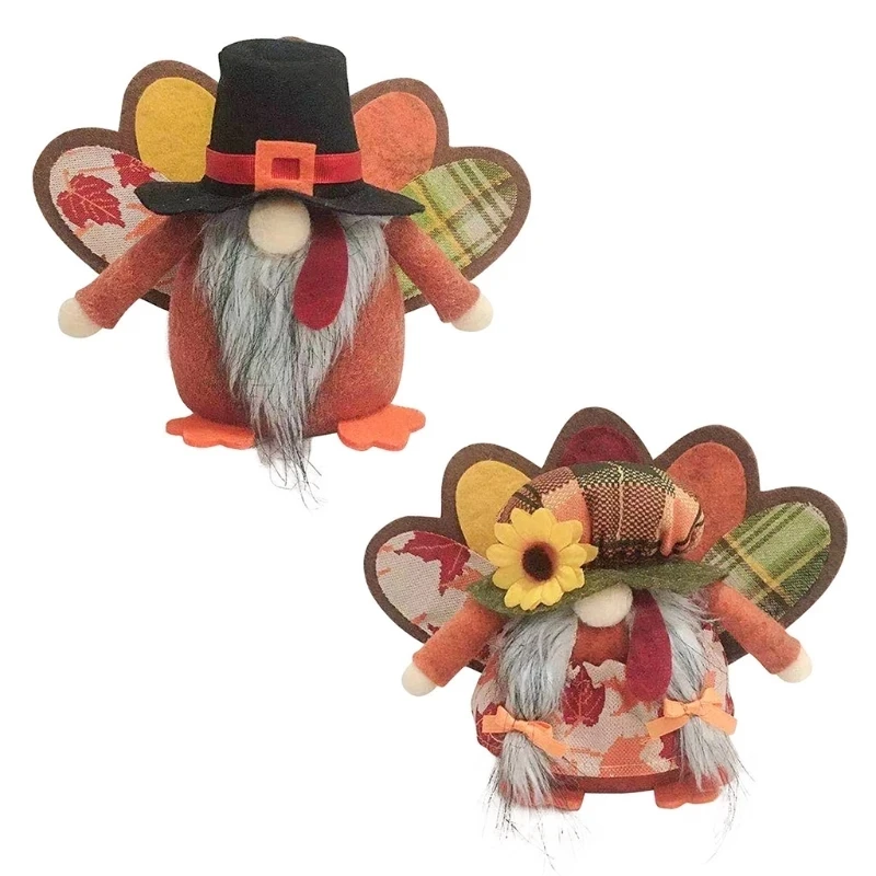 2Pcs Autumn Fall Thanksgiving Gnome Maple Leaf Sunflower Tomte Swedish Scandinavian Elf Shelf Tiered Tray Decor