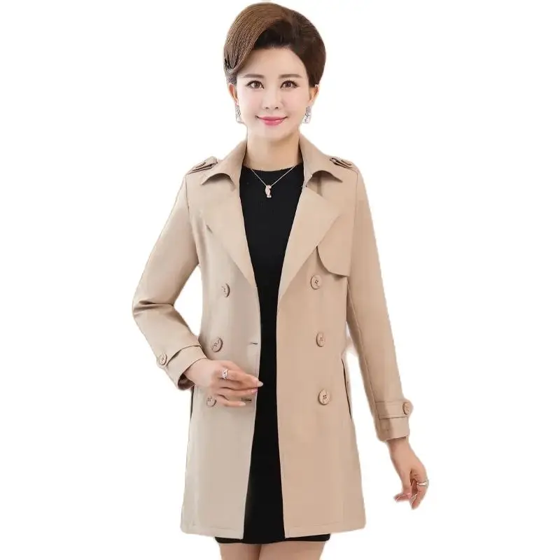

Mom Windbreaker Women's Long Spring Dress Western Style Broad Wife Coat Middle-aged Women's Spring And Autumn Temperament Coat