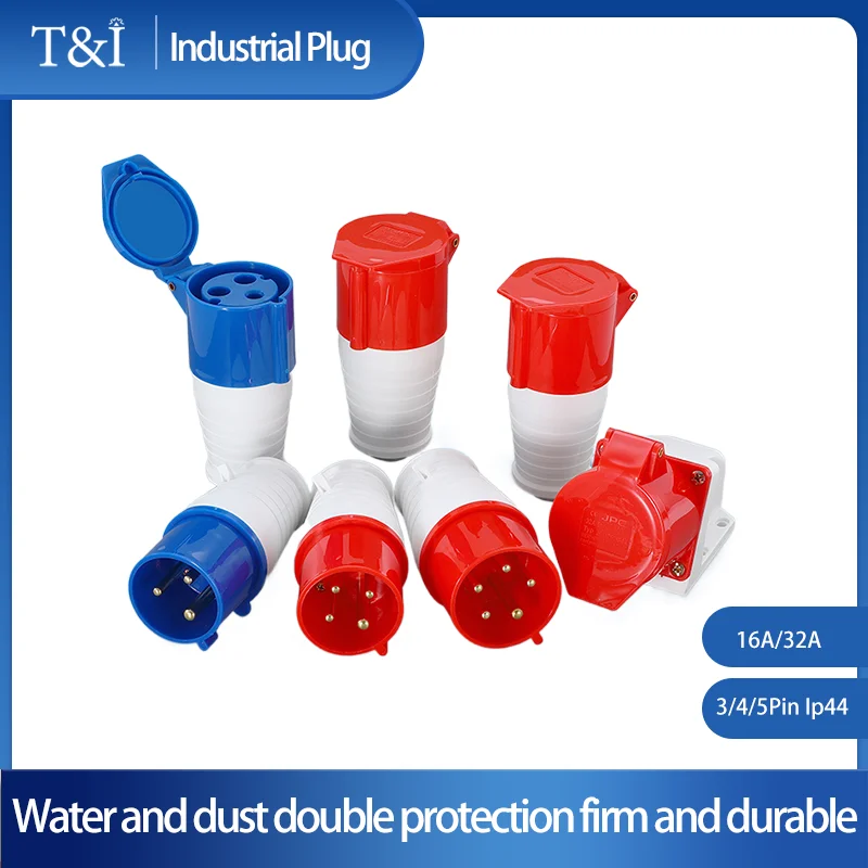 

T&I Industrial Plug And Socket Waterproof Connector 16A/32A 3/4/5Pin Ip44 Electrical Wall Mount