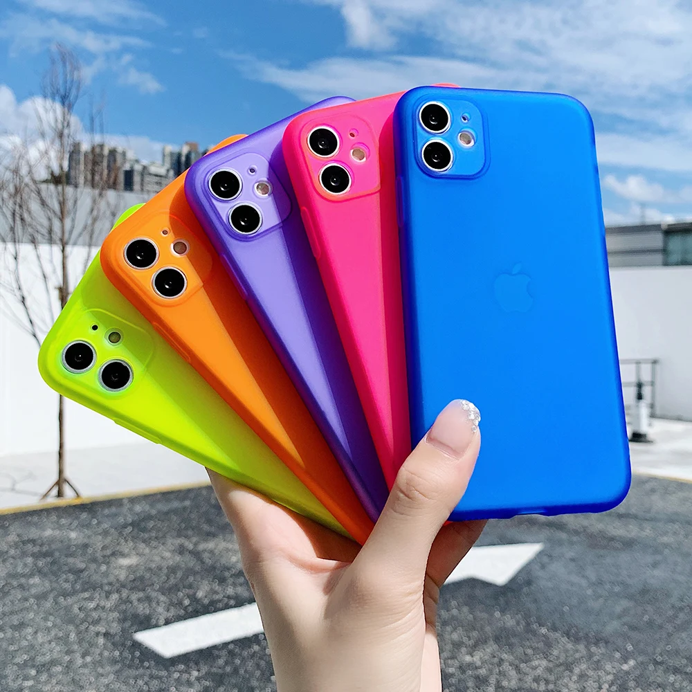 

Solid Color Fluorescent Neon Phone Case For Phone 11 12 13 Pro Max XR X XS Max 7 8 Plus Camera Protection Soft TPU Phone Cover
