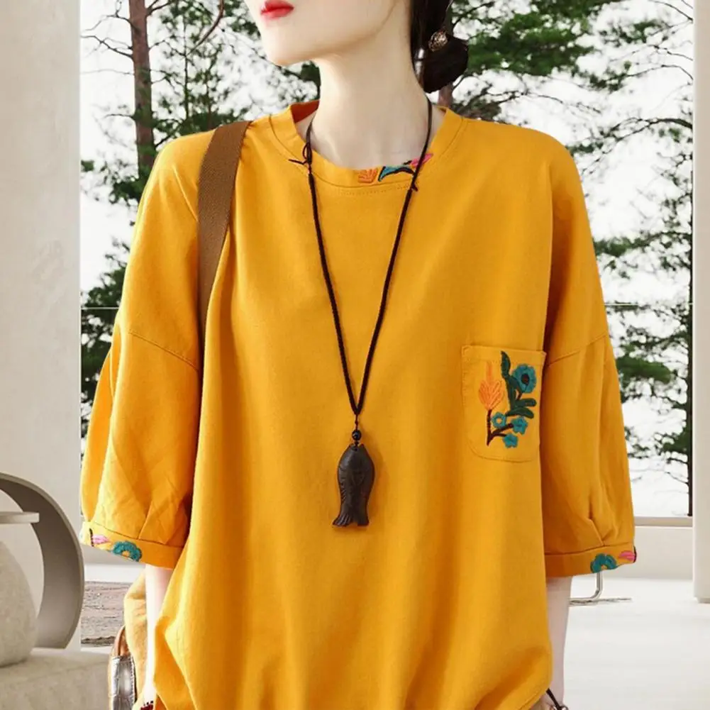 

Casual T-shirt 3D Cutting Summer Tops Thin Embroidery Flower Pattern Loose Pullover Tee Shirt Streetwear