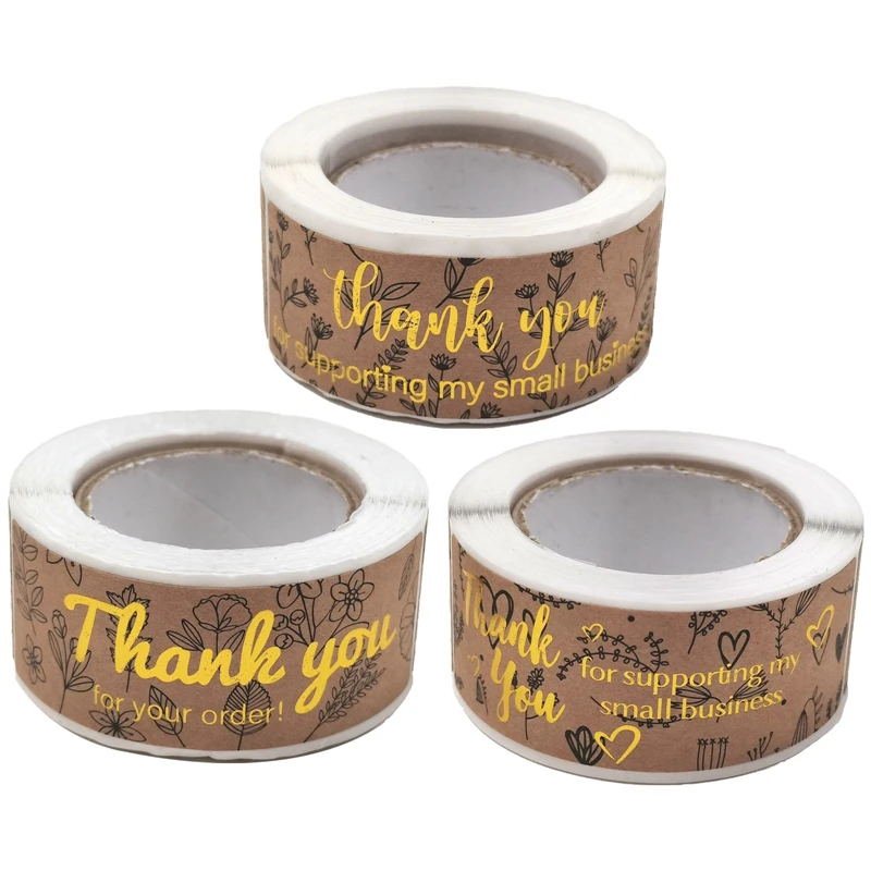 

120Pcs/Roll Thank You For Supporting My Small Business Stickers Kraft Paper Stickers Envelope Sealing Labels Vintage Stickers