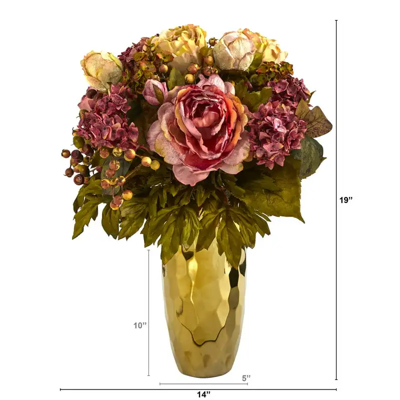 

Gorgeous Gold Artificial Peony Arrangement in Vase - Ideal Home Decoration for Every Room